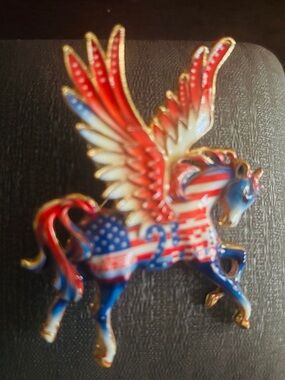 Patriotic Red, White & Blue Pegasus Brooch